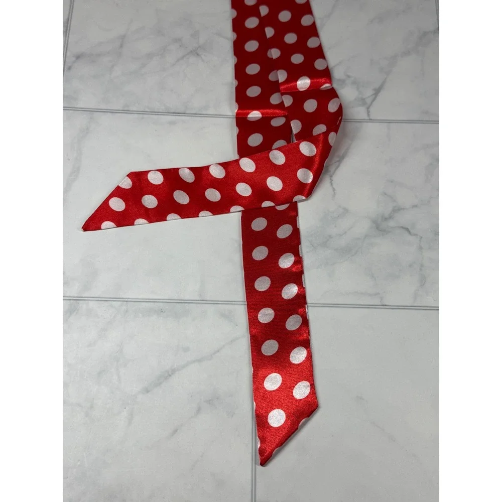 Red White Polka Dot Skinny Scarf Satin Feel Neck Tie Headband Accessory New